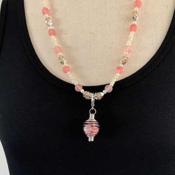Handmade Rose quartz pendant necklace earrings Essential oil diffuser pendant - Picture 1 of 4
